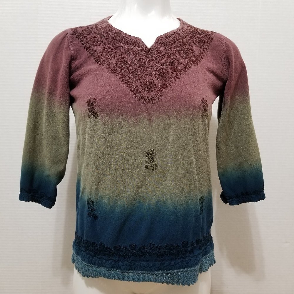 Geeta top Free Size dip dye ombre embroidered boho hippie crochet trim vintage?